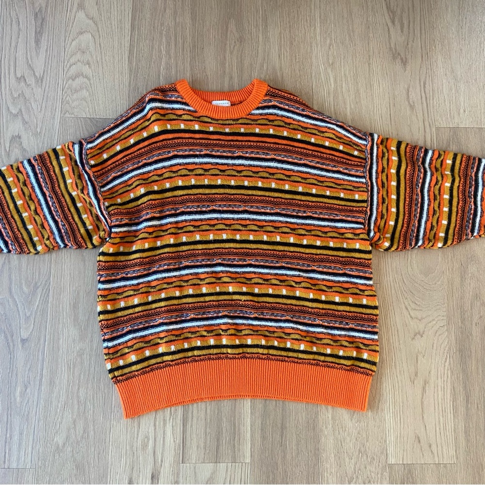Topshop M Striped Knit Sweater Orange oversized retro 90’s hipster grandpacore